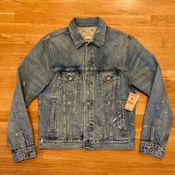 Polo Ralph Lauren Blue Denim  Men's Trucker Jacket Paint NWT M S - Picture 1 of 3